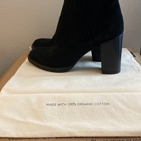 Black suede high heel ankle boots. Bought in Denmark Comfy Stacked 3 1/2” heel. - Picture 4 of 13